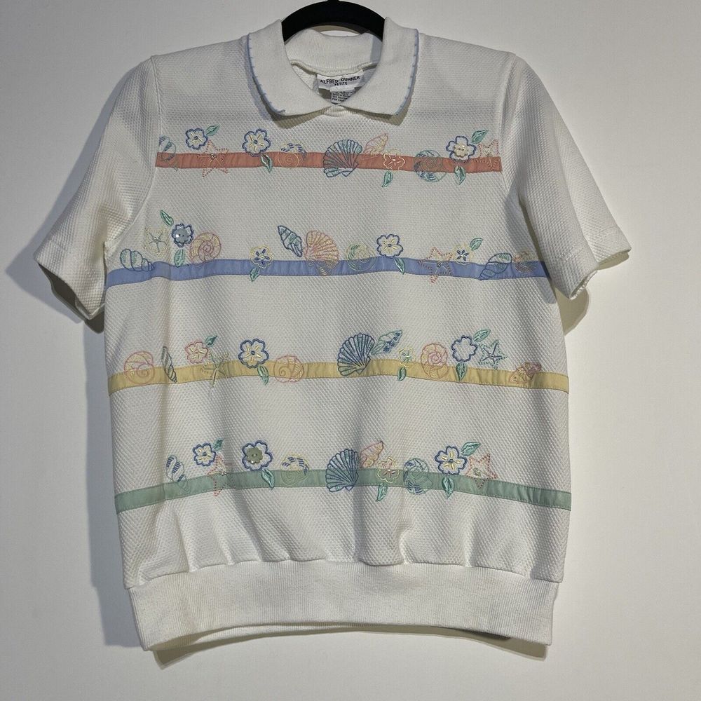 Vintage Alfred Dunner Top Womens PS‎ Petite Small Embroidered Coastal Grandma